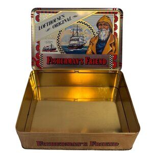 Fishermans Friend Lofthouses Original Vtg Metal Tin Storage Box LARGE 14 X 4.75"